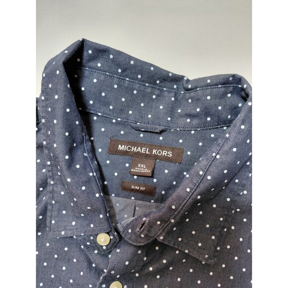 Michael Kors Mens Slim Fit Polka Dot Long Sleeve Button-Up Shirt XXL Blue - Picture 6 of 9